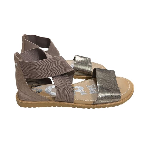 Sorel Ella III Sandal With Elastic Ankle Strap & Metallic Detail  Size 6  Taupe/ - Picture 5 of 8